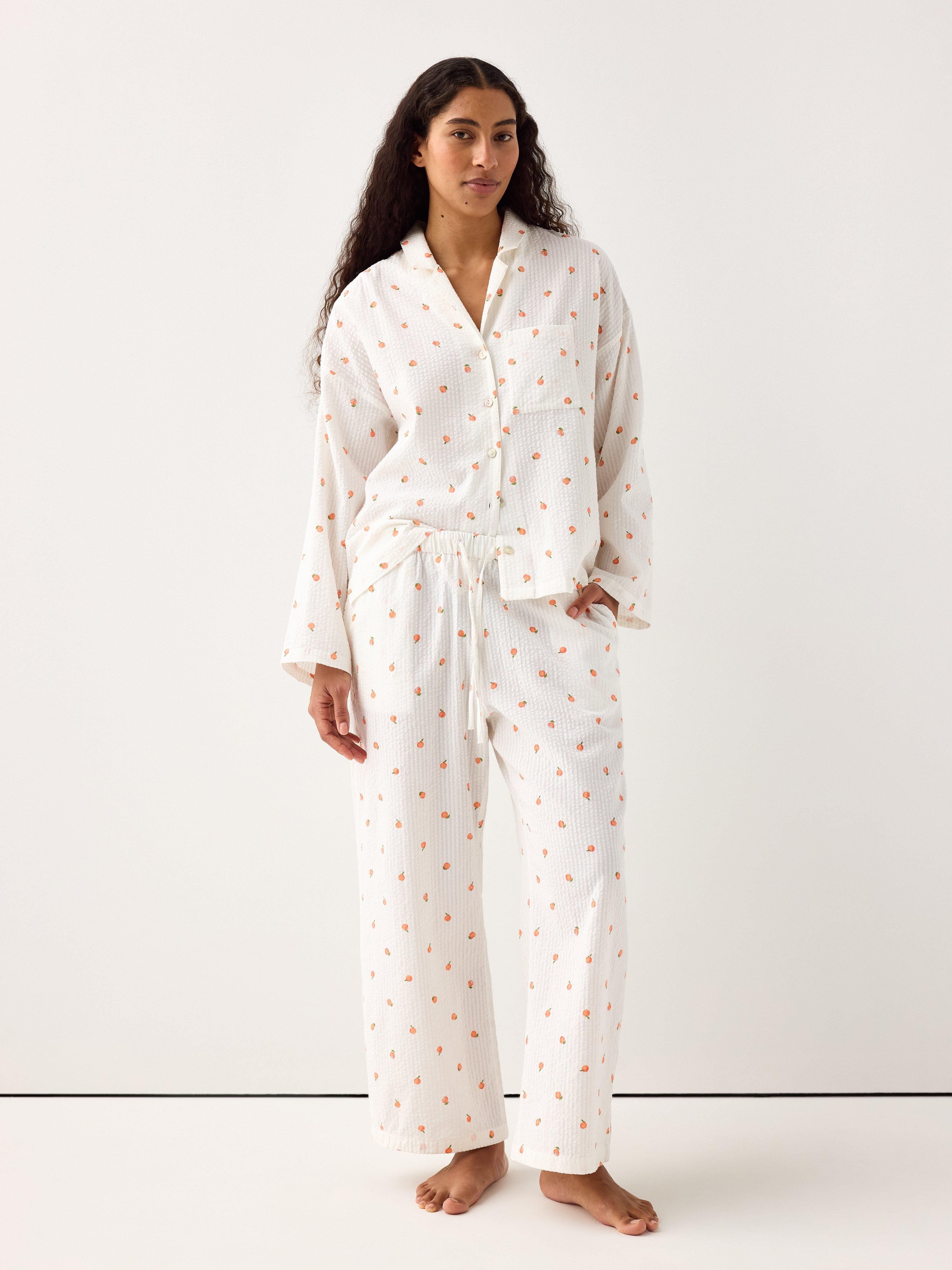 Vajaamittaiset pyjamahousut puuvillakrepistä -50%