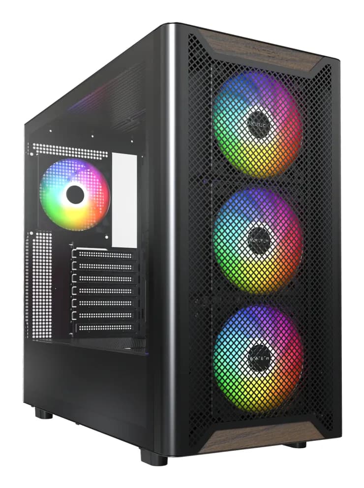 Montech XR Wood -miditornikotelo ikkunalla ja RGB-valaistuksella, musta