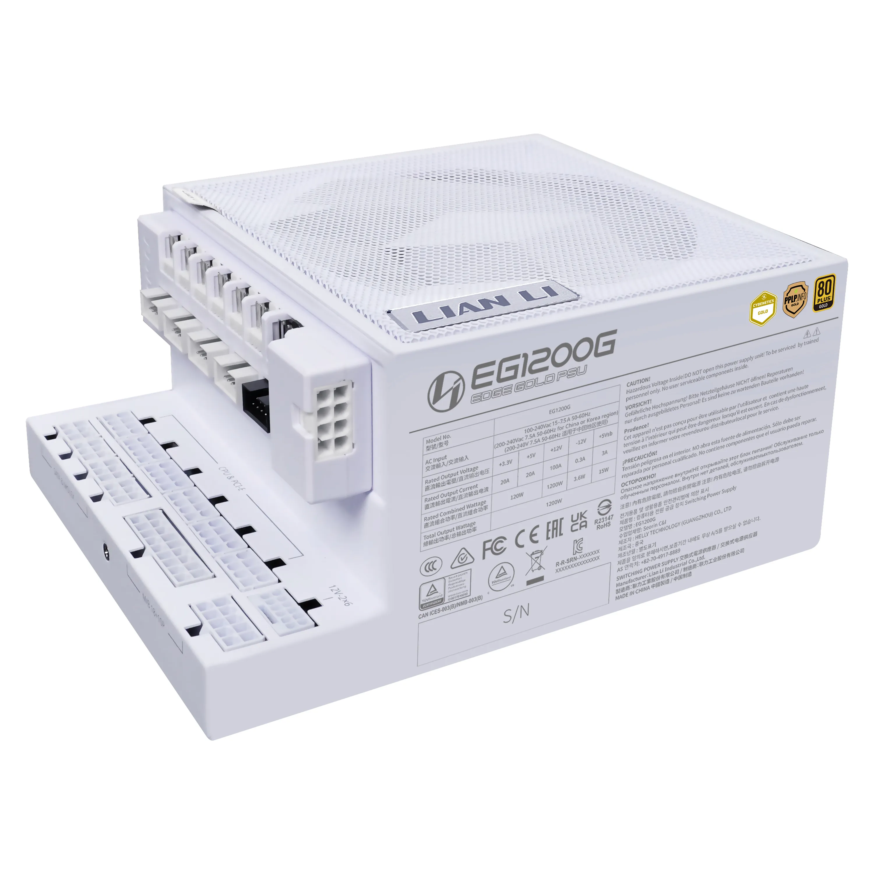 Lian Li Edge Gold White 1200W -virtalähde, 80 Plus Gold