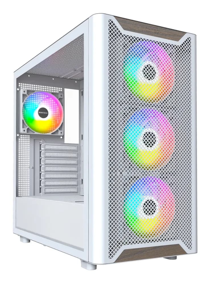 MONTECH XR Wood -miditornikotelo ikkunalla ja RGB-valaistuksella, valkoinen