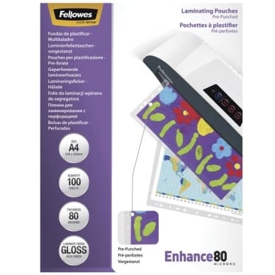 Fellowes Laminointitaskut rei’illä A4 80 mic. 100/pkt, kiiltävä 5452502 Vastaa: N/A