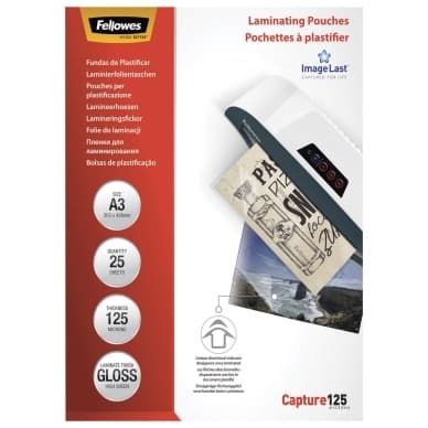 Fellowes Laminointitaskut A3 125 mic. 25/pkt, kiiltävä 5396501 Vastaa: N/A