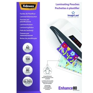 Fellowes Laminointitaskut A5 80 mic. 100/pkt, kiiltävä 5306002 Vastaa: N/A