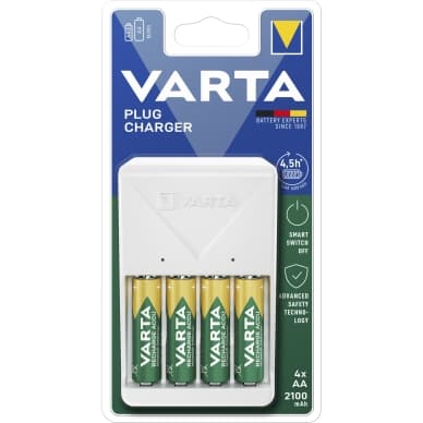 Varta Pistokelaturi, sisältää 4x AA 2100 mAh ladattavaa akkua 57657101451 Vastaa: N/A