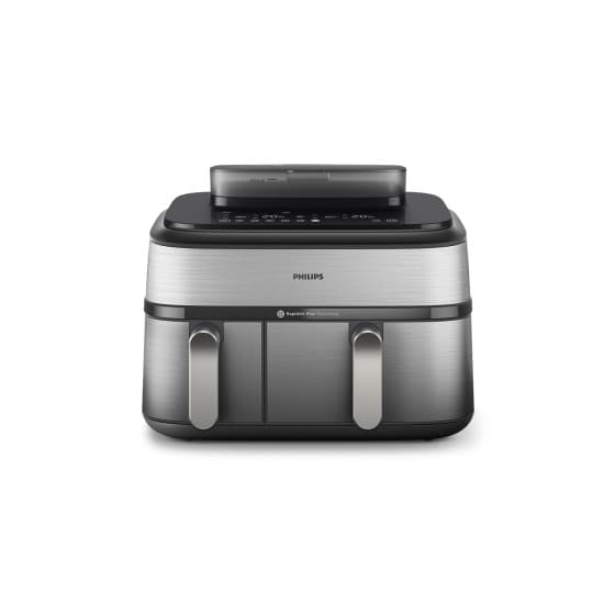 Philips 5000 Series NA555/00 airfryer tuplakorilla – hopea/teräs, käytetty