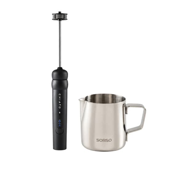 CHiATO nanoPLAY -maidonvaahdotin ja SORSO Barista -maitokannu (150 ml) -setti – Musta
