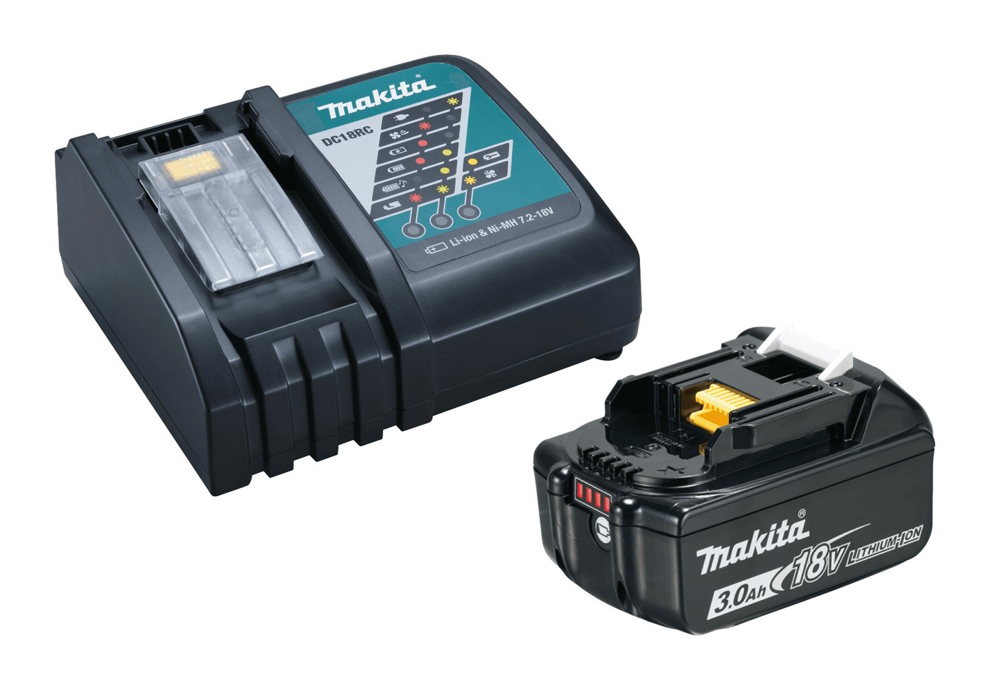 Akku ja laturi Makita 191A24-4 LXT 18V 3,0Ah ja DC18RC