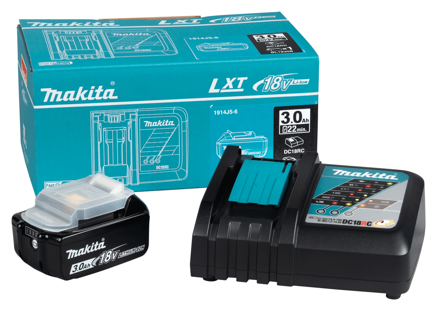 Akku- ja laturipaketti Makita 1914J5-6 18V LXT 1x3,0Ah ja DC18RC