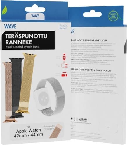 Wave teräspunottu ranneke, Apple Watch 42 / 44 / 45 / 46 / 49 mm, ruusukulta -70% (Hyväkuntoinen)