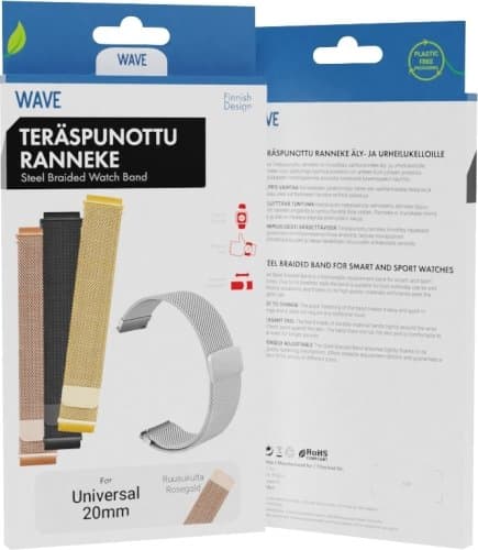 Wave teräspunottu ranneke 20mm, äly- ja urheilukelloille, ruusukulta -70% (Hyväkuntoinen)
