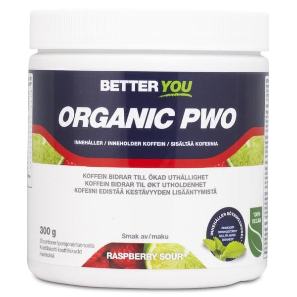 Better You Pre Work Out PWO, Luomu , Vadelma / Kirpeä, 300 g -20%