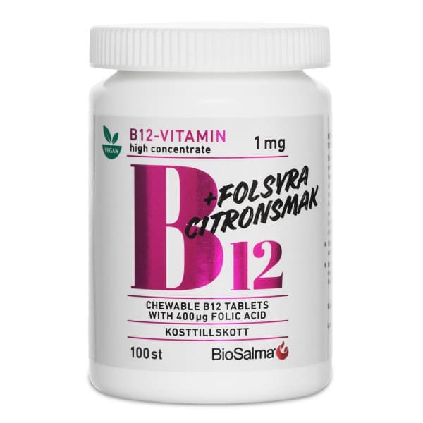 BioSalma B12-vitamiini 1mg + Foolihappo , 100 tablettia