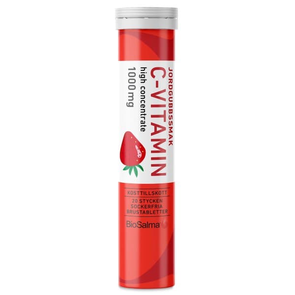 BioSalma C-vitamiini 1000 mg, Mansikka, 20 poretablettia -20%