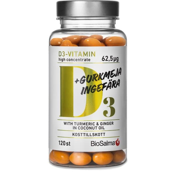 BioSalma D3 62,5 ug + Kurkuma Inkivääri, 120 kapselia