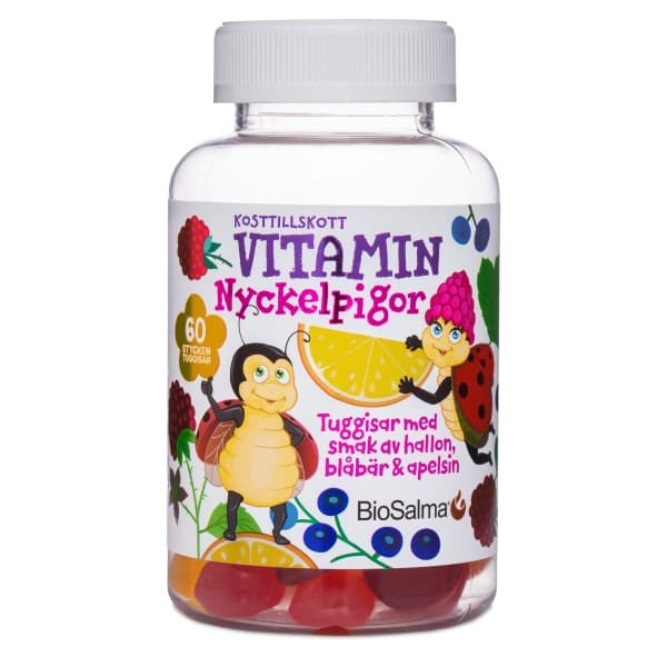 BioSalma Monivitamiini Leppäkertut, Vadelma/Mustikka/Appelsiini, 60 Gummies