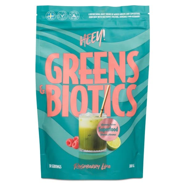 HEEY Greens & Biotics, Superfood + Probiotics, Vadelma/Lime, 300 g -20%
