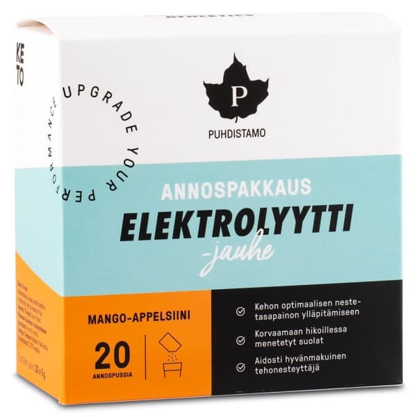 Puhdistamo Elektrolyyttijauhe annospussit 20x5g, Mango/Appelsiini