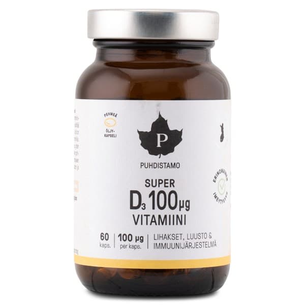 Puhdistamo Super D3-vitamiini 100 ug, 60 kapselia -20%