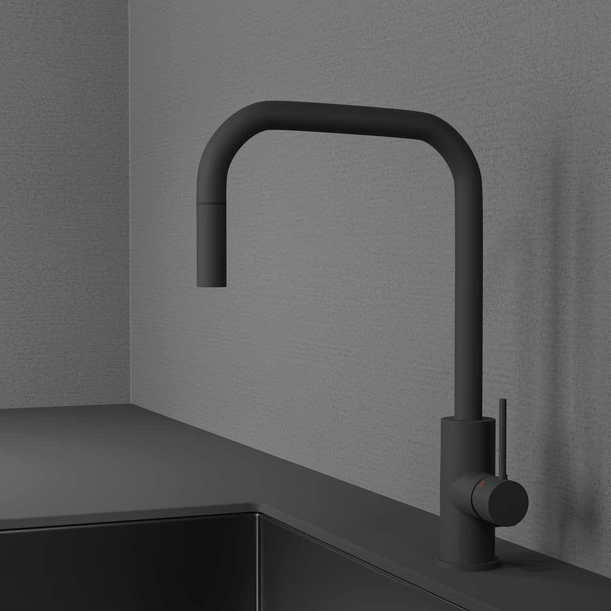 Keittiöhana Scandtap Steel Accent Square Coal D APK-liitäntä ulosvedettävä juoksuputki mattamusta