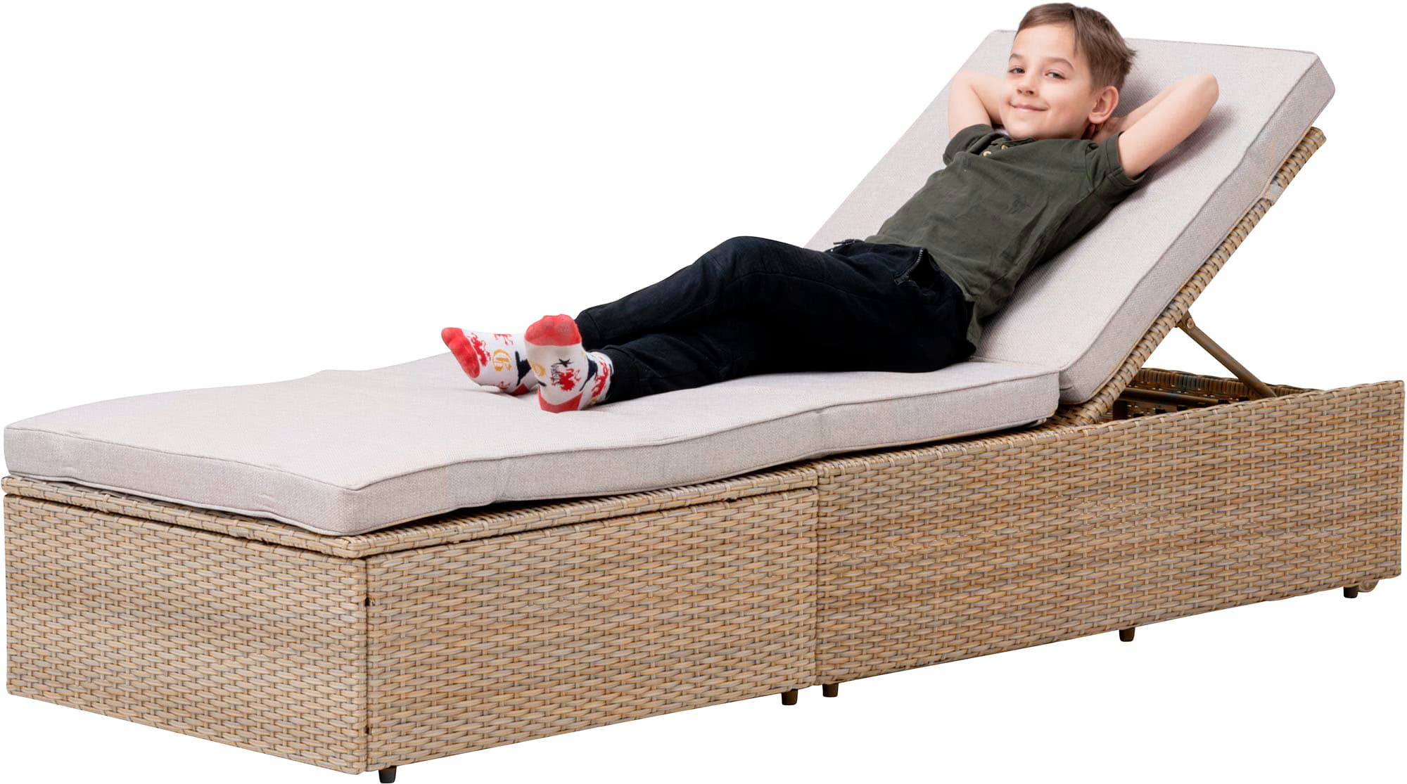 Savona aurinkosänky, harmaa/beige polyrottinki