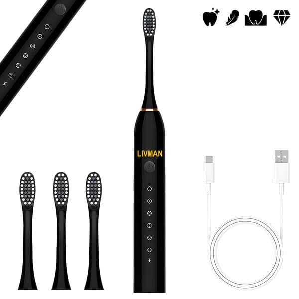 Tehokas sähköhammasharja LIVMAN X-3, jossa on 6 puhdistustilaa, USB-lataus ja 4 hammasharjan päätä, 1,5W, 500mAh