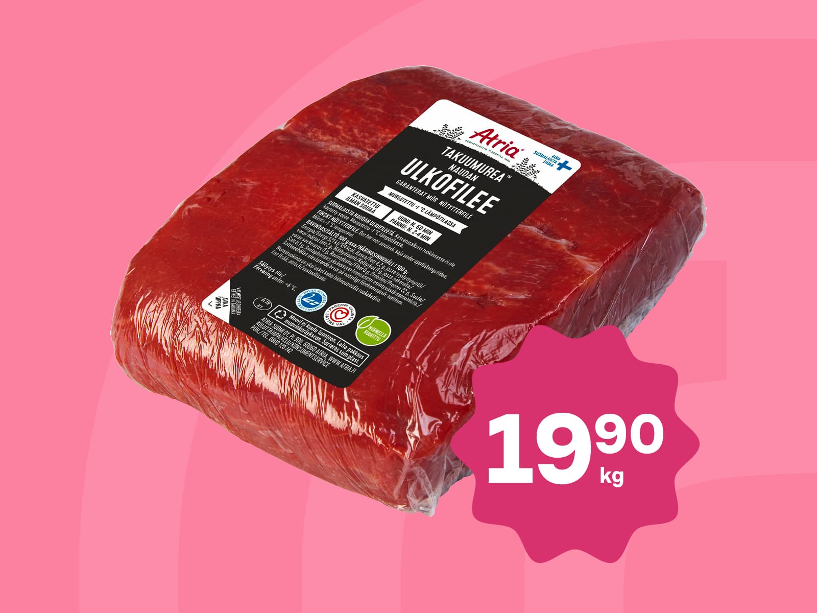 Atria naudan ulkofilee: 19,90 € / kg