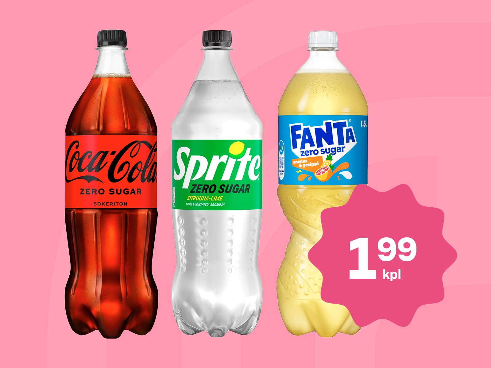 Fanta, Coca-Cola ja Sprite 1,5l virvoitusjuomat