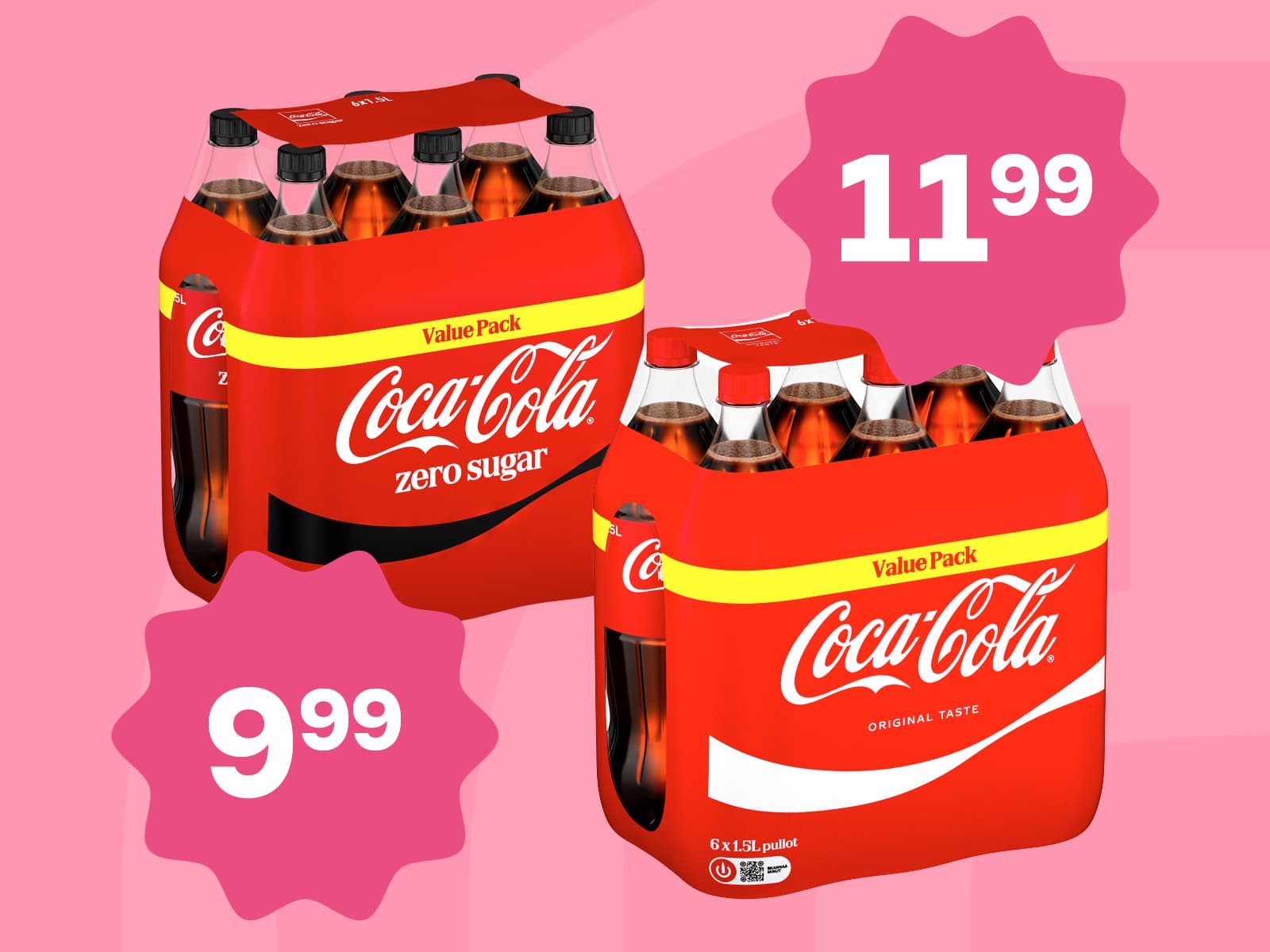 Coca-Cola ja Coca-Cola Zero 6x1,5l