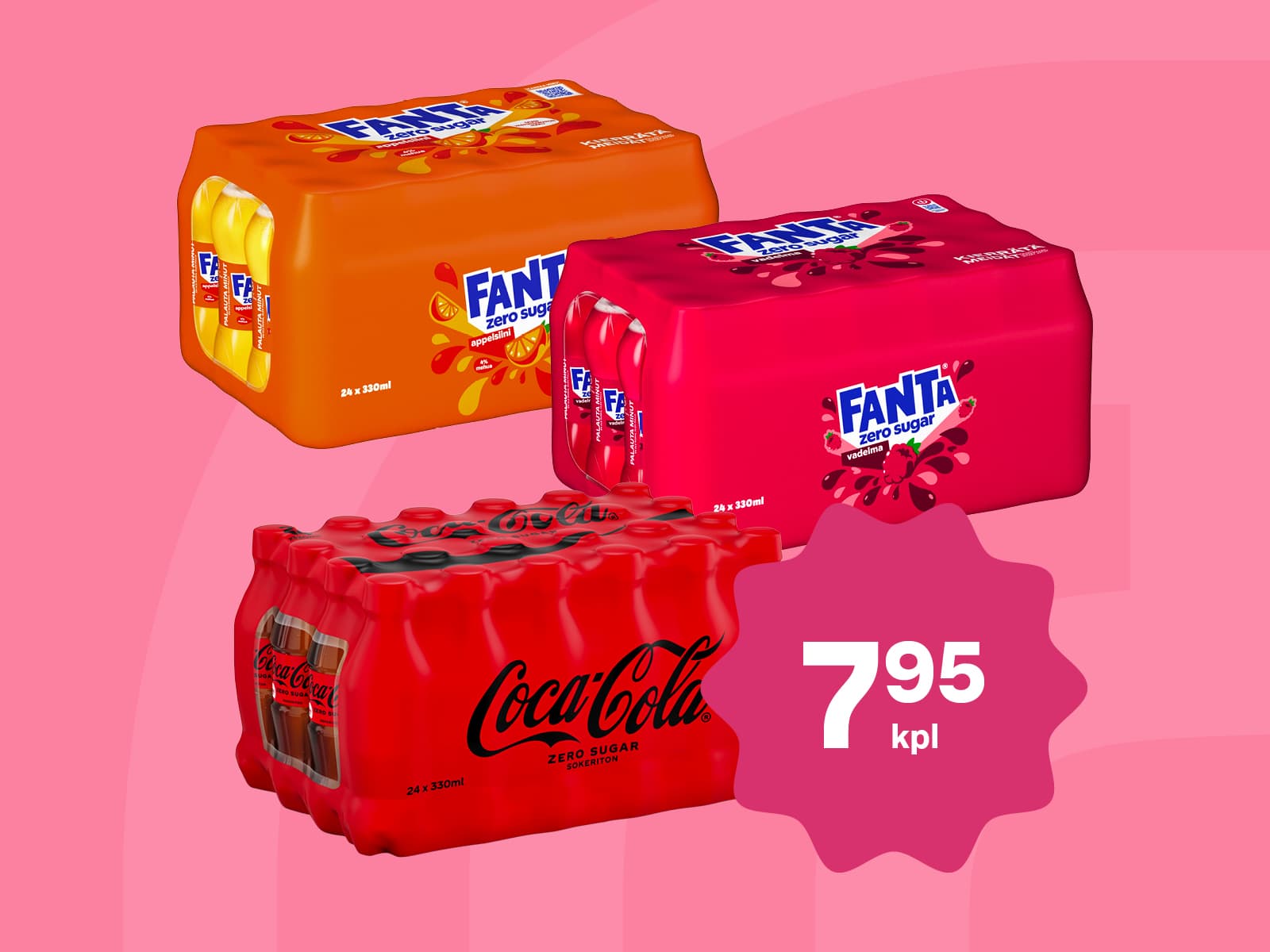 Coca-Cola Zero, Fanta ja Sprite 24 x 0,33 l: 7,95 €