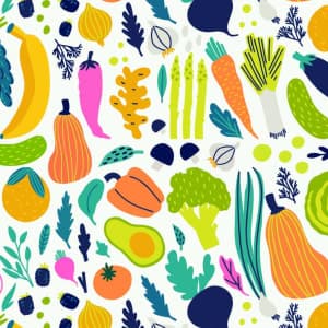 Textil Frukt & grönt 150 cm trikookangas