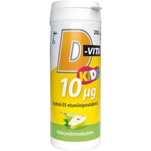 D-Vita Kids 10 µg päärynä 200 tabl. ravintolisä