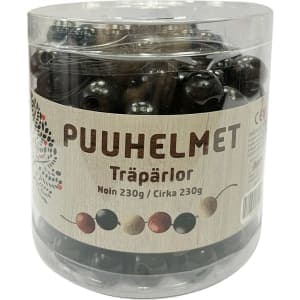 Mustat puuhelmet tölkissä