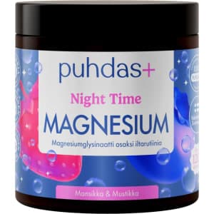 Puhdas+ Night Time Magnesiumjauhe mansikka-mustikka 80 g ravintolisä