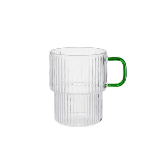 Uritettu lattelasi vihreällä kahvalla CHiATO, 300 ml – kirkas