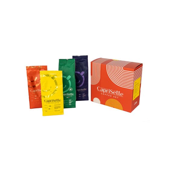 Lajitelma jauhettua kahvia Caprisette, 4 x 250 g lahjapakkauksessa