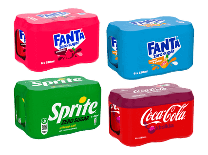 Sokerittomat Coca-Cola, Sprite tai Fanta 6-pack 3 kpl