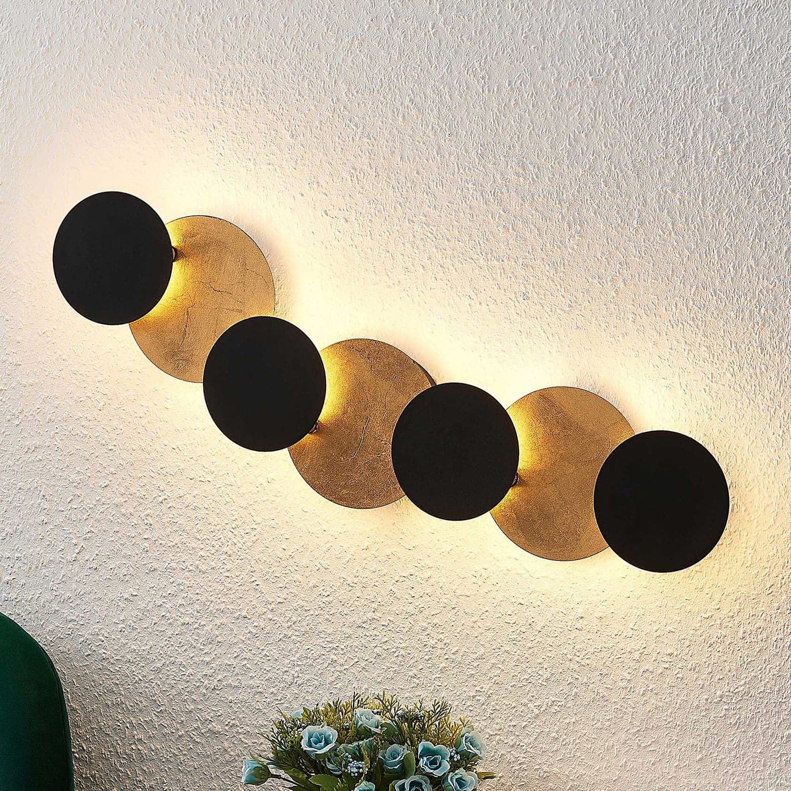 Grazyna 9 LED Seinävalaisin Black/Gold Lindby - Olohuone - Moderni - Metalli - Monilamppuinen