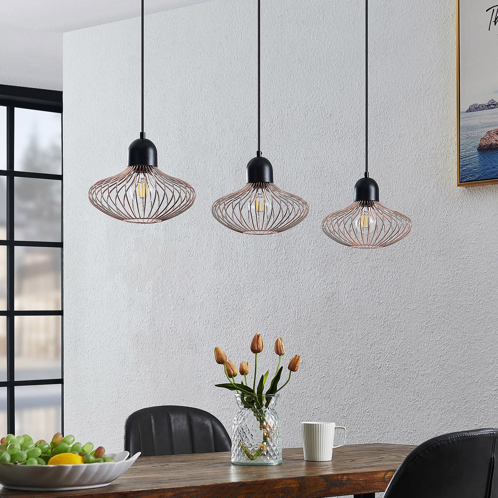 Justinos 3 Riippuvalaisin Black/Copper - Lindby - Olohuone - Metalli - Monilamppuinen