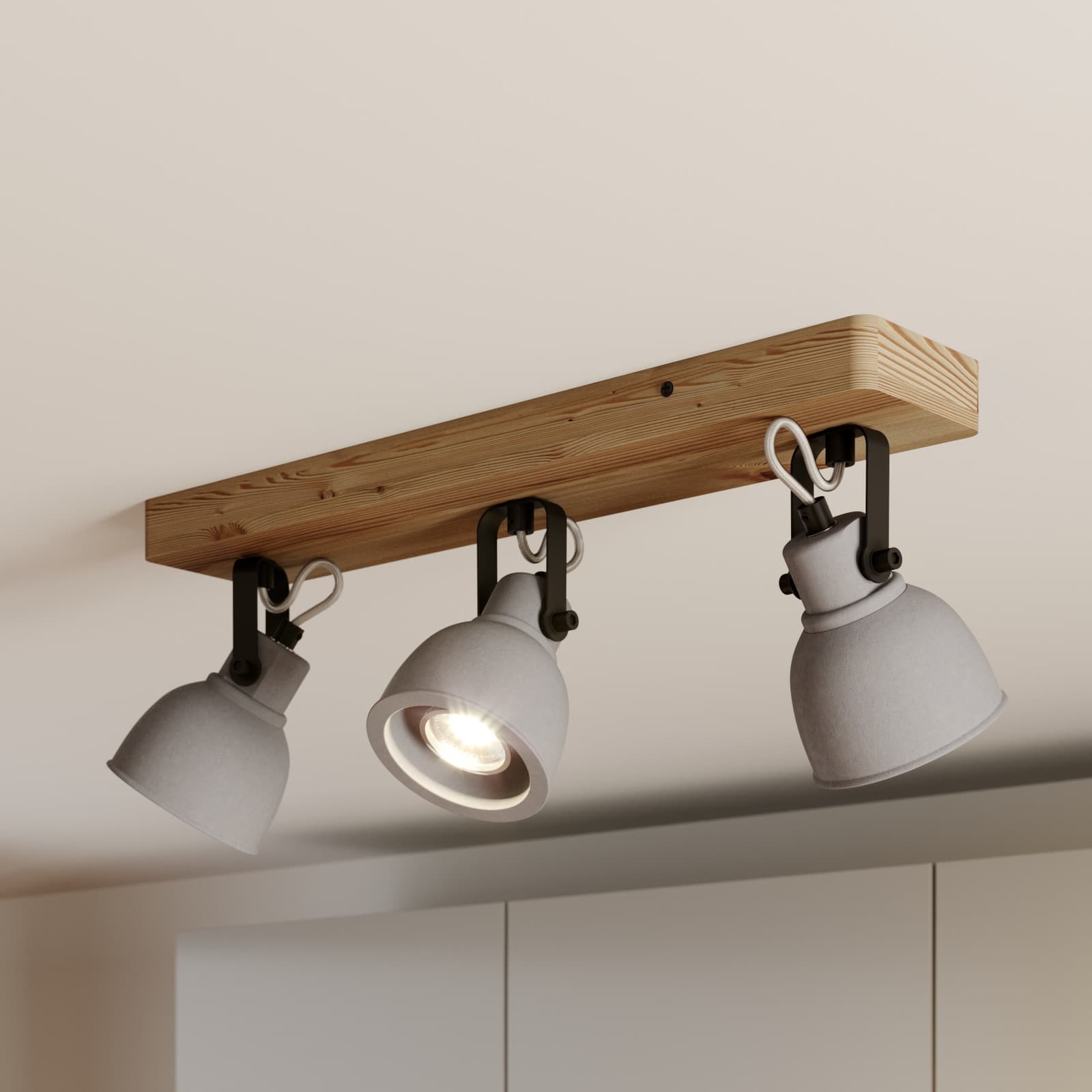 Mirka 3 Kattovalaisin Grey/Dark Wood - Lindby Mitis - Olohuone - Teollinen - Betoni - Monilamppuinen
