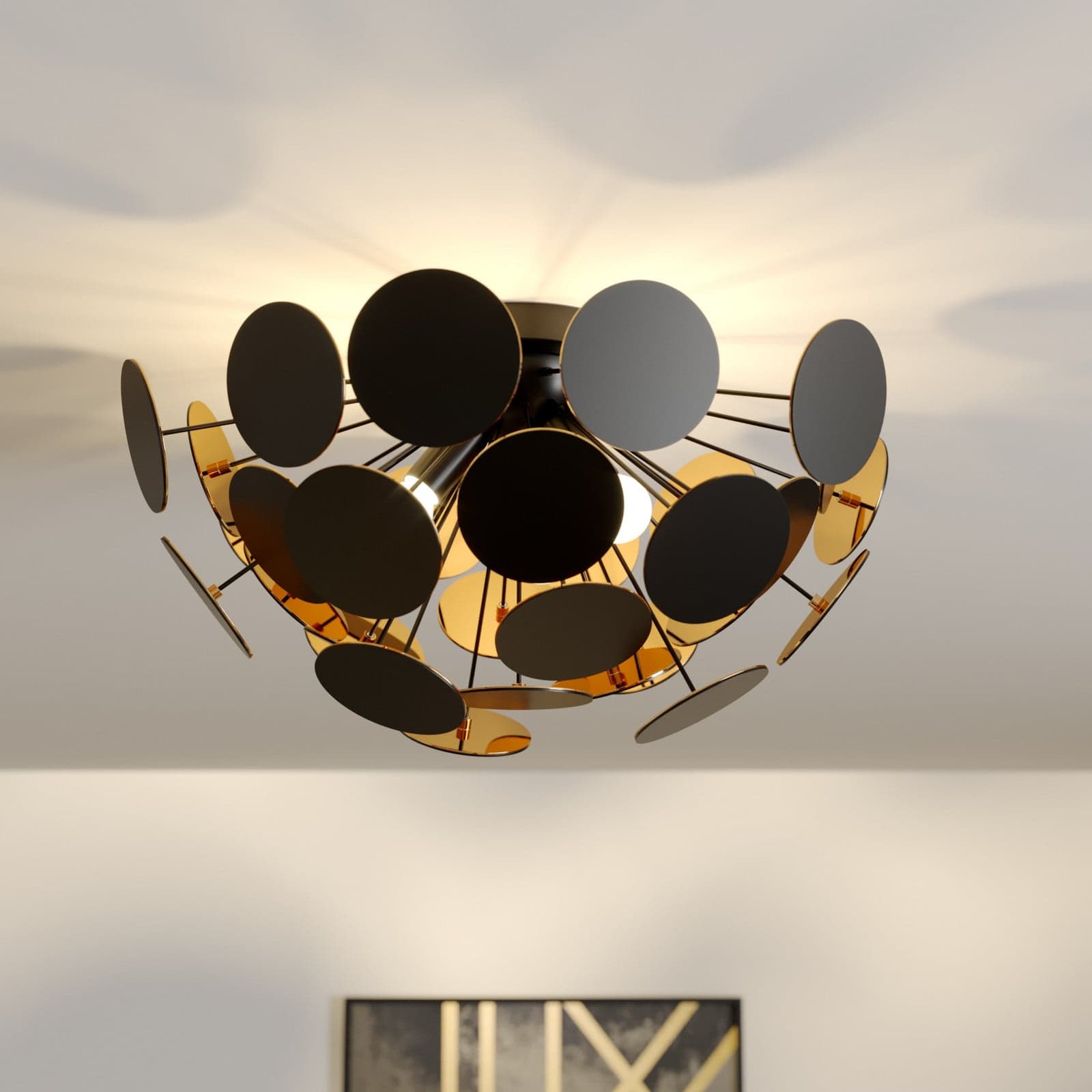 Kinan Loftlampe Black/Gold Lindby - Olohuone - Moderni - Muovi - Pyöreä