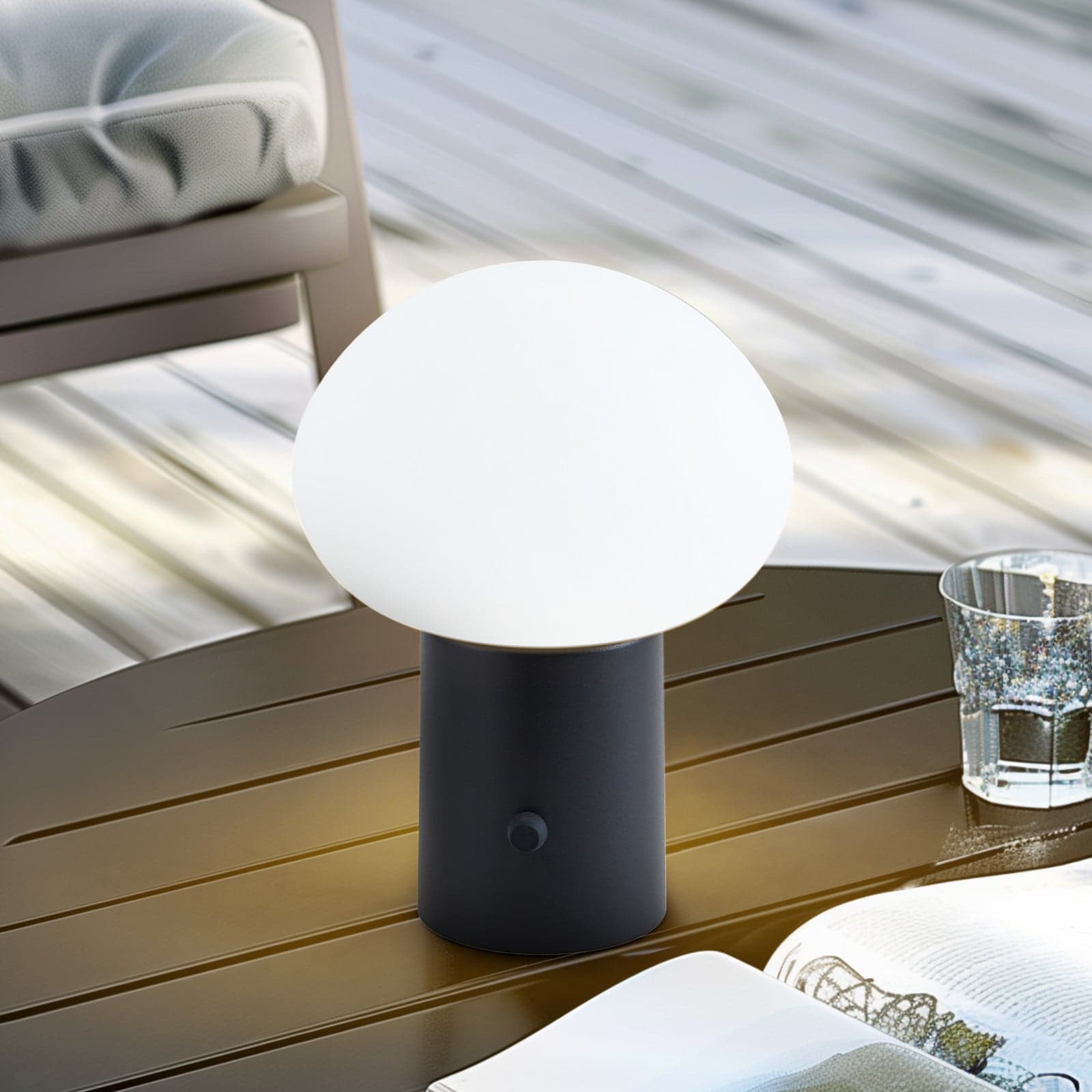 Zelie Portable Pöytävalaisin IP44 Musta/Valkoinen - Lindby - Parveke - Moderni - Alumiini - Pyöreä