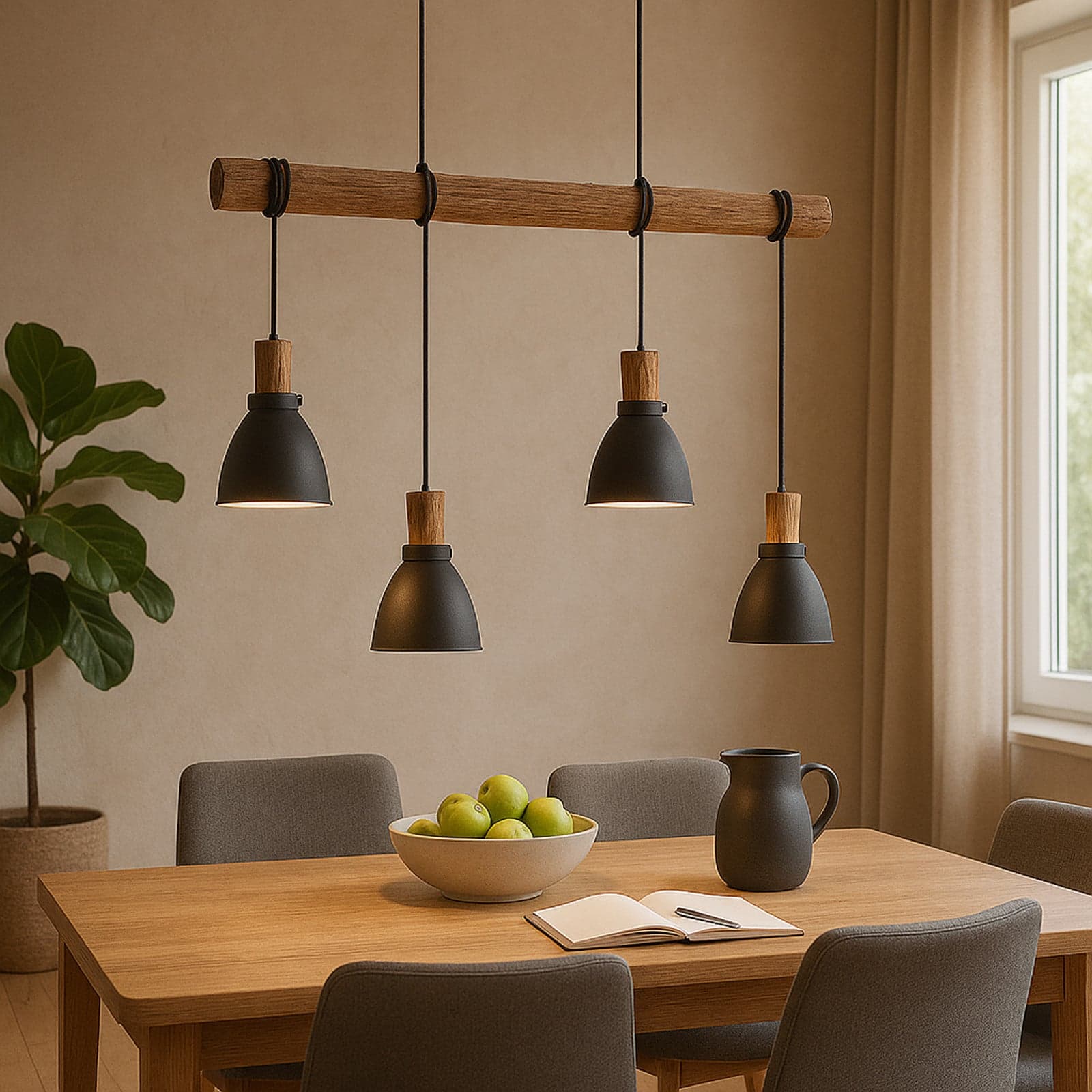 Trebale 4 Riippuvalaisin Black/Wood - Lindby - Olohuone - Skandinaavinen - Metalli - Monilamppuinen -65%