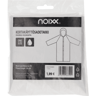 Kertakäyttösadetakki noixx kirkas