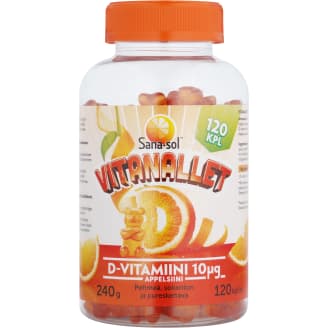 D-vitamiinivalmiste Sana-sol 120 kpl Vitanallet Appelsiini