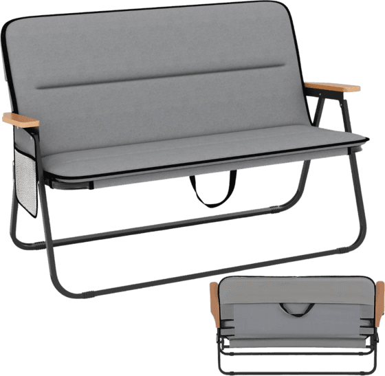 NORTHIX 2-person Folding Camping Loveseat Chair, Cushion, Side Pocket, 300 Kg