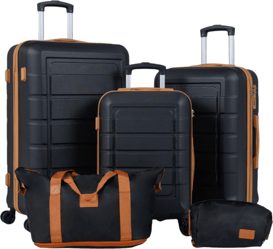 NORTHIX 5-piece Luggage Set, Tsa Lock, Spinner Wheels, Black