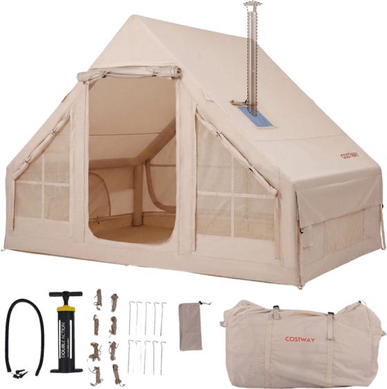 NORTHIX Inflatable Camping Tent, 4-person, Air Pump, Waterproof; Chimney Port