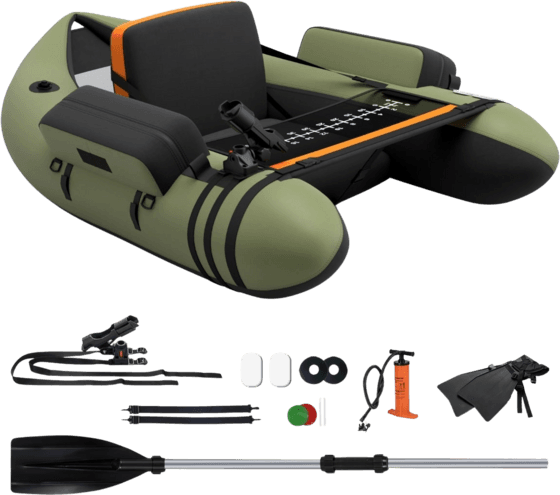 NORTHIX Inflatable Fishing Float Tube With Adjustable Backrest, 135x109x54 Cm, Green