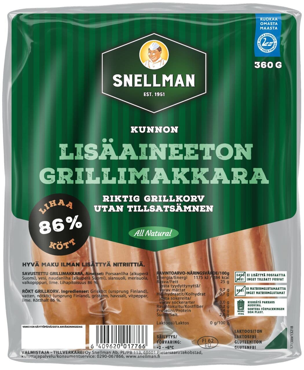 Snellman Kunnon lisäaineeton grillimakkara 360 g