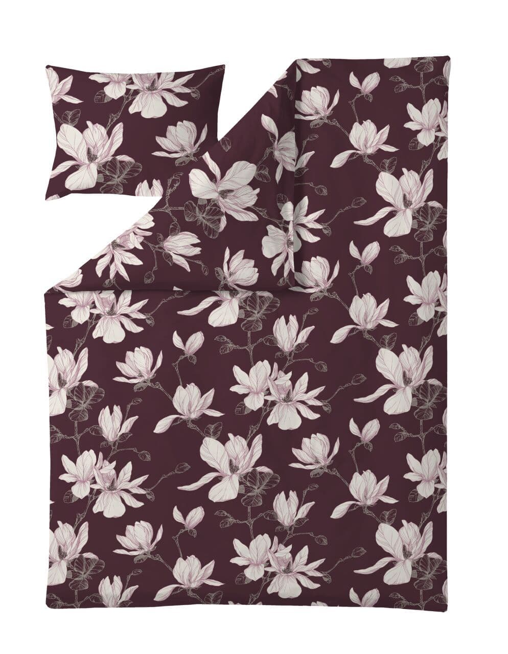 Satiinipussilakanasetti Magnolia 150x210cm viini/roosa